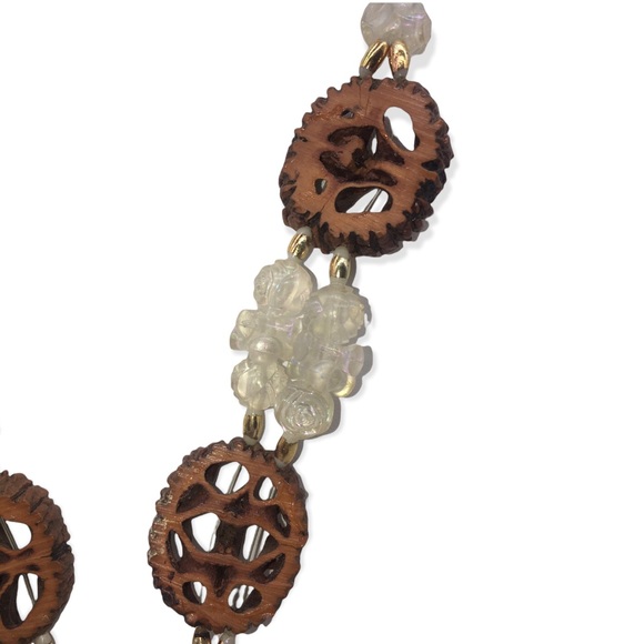 RARE Vintage Walnut Tramp Art Beaded Necklace A4 - Picture 5 of 6